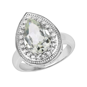 3 Carat Amethyst Teardrop Topaz Ring Pear Round Cut Rhodium Sterling Silver NWT